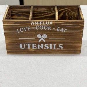 ANIFLUX Rustic Wood Kitchen Utensil Caddy — 3 Compartments